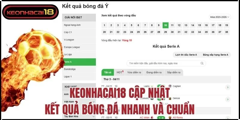 Keonhacai18 cập nhật kết quả bóng đá nhanh và chuẩn